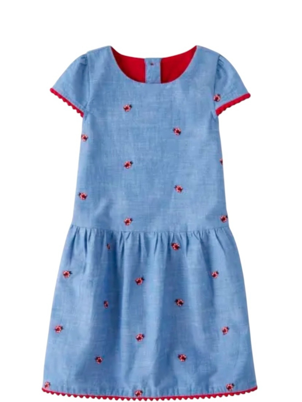 Gymboree short-sleeve Girls Embroidered Chambray Dress Little Ladybug Blue Red